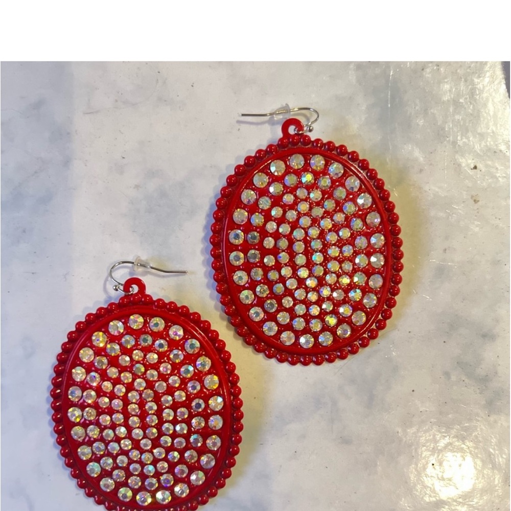 Red Rhinestone Earrings - Picture 5 of 6
